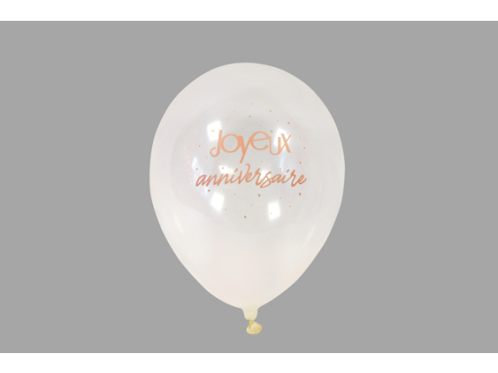 BALLON TRANSPARENT "JOYEUX ANNIVERSAIRE" 30 cm IMPRESSION METALLISEE (x 6) ROG