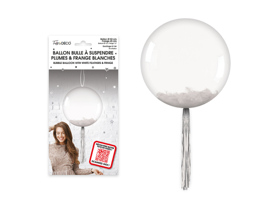 Ballon bulle transparent plumes et franges - Eventail des couleurs : Blanc<br/>