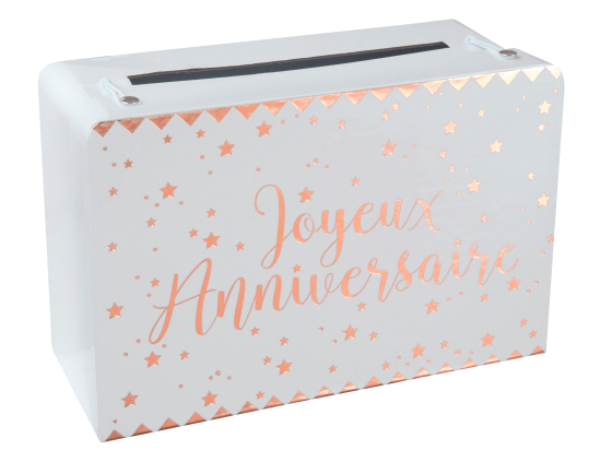 Tirelire Joyeux Anniversaire métallisé Rose gold