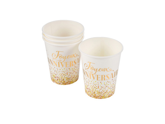 SET DE 6 GOBELETS EN CARTON 25CL ANNIVERSAIRE GOLD