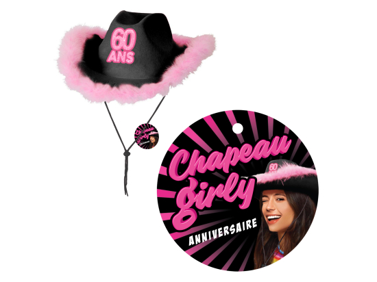 Chapeau Girly Anniversaire Noir - Tous les évènements de la vie : 60 ans