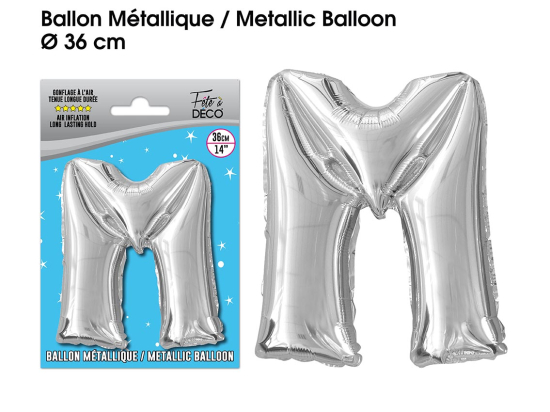 Ballon métallique Argent Lettres et Symboles - Toutes les lettres, le # et le & : M<br/>