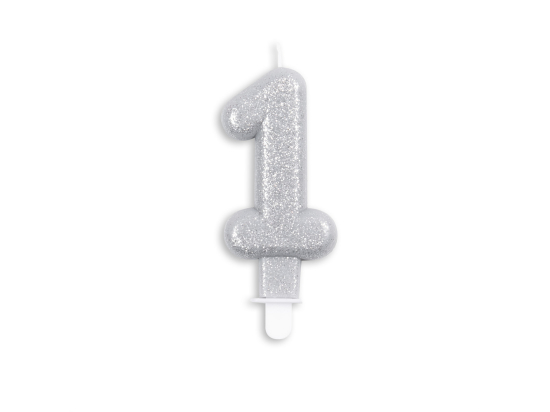 Number candle glitter silver nr. 1