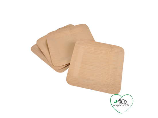 SET DE 4 ASSIETTES CARREES EN BAMBOU 23CM