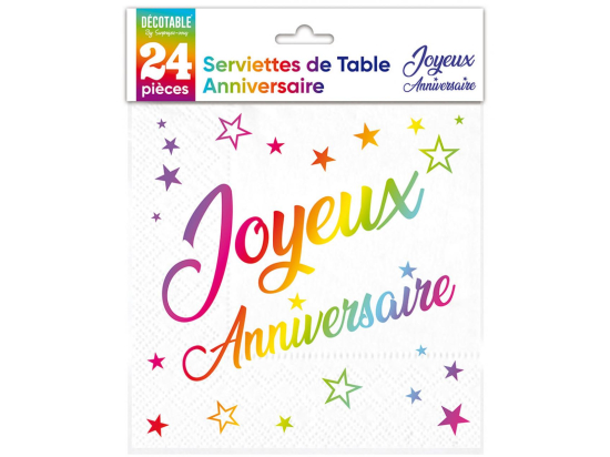 Serviettes de table Anniversaire x24 métallisée Multicolore - Tous les évènements de la vie : Joyeux anniversaire