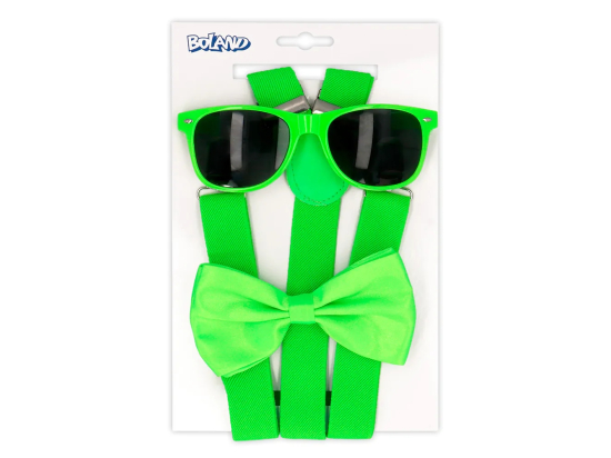 Set d'accessoires Vert fluo (lunettes party, noeud papillon et bretelles)