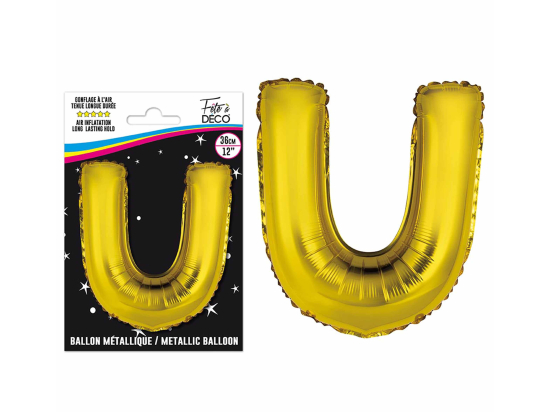 Ballons métalliques OR lettre - Toutes les lettres, le # et le & : U