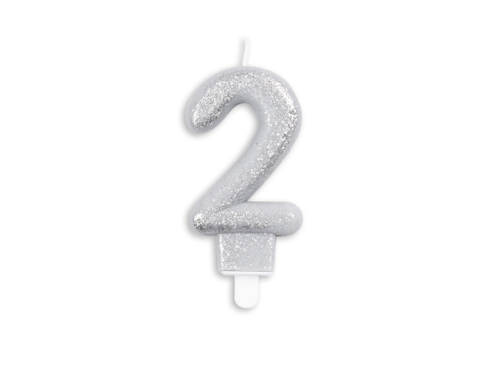 Number candle glitter silver nr. 2