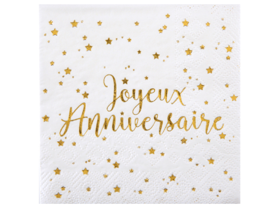 Serviette Joyeux Anniversaire Blanc