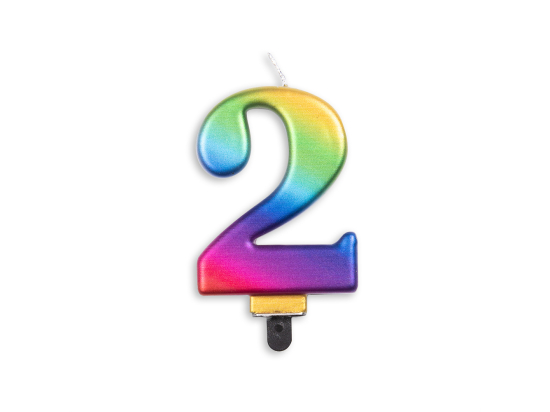 Number candle metallic rainbow nr. 2