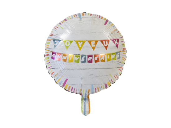 BALLON METALLIQUE "JOYEUX ANNIVERSAIRE" COLORS (diam 45 cm)