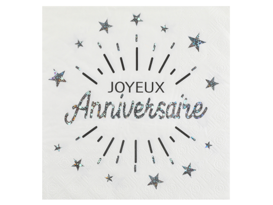 Serviette Anniversaire Etincelant Argent