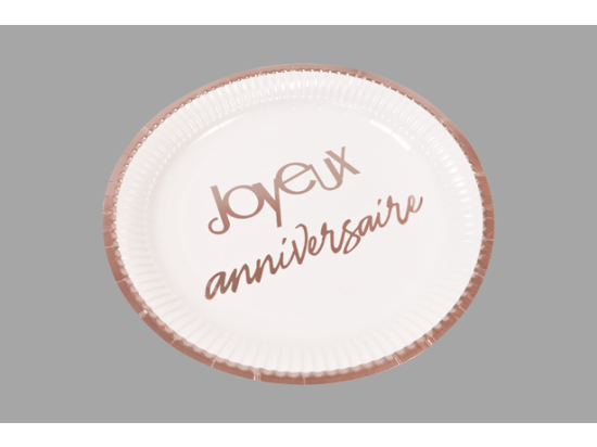 ASSIETTE GM CARTON IMPRESSION METALLISEE JOYEUX ANNIVERSAIRE 23cm - 300g (x 6) ROG