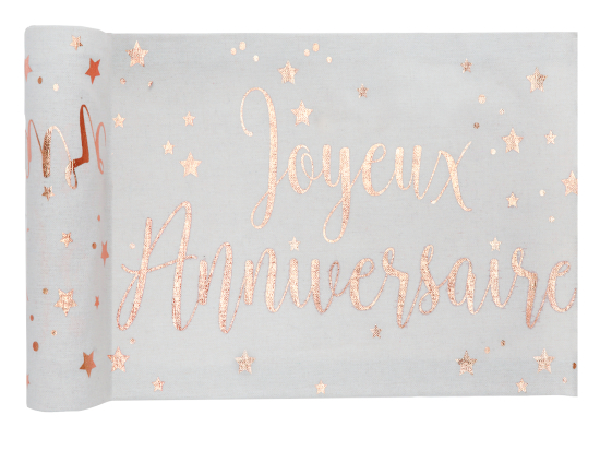 Chemin de table Joyeux Anniversaire métallisé Rose gold