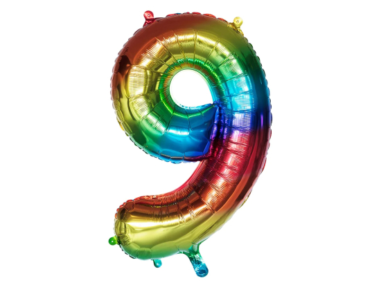 Ballon en aluminium '9' arc-en-ciel