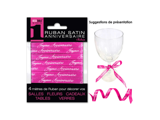 Ruban satin Joyeux Anniversaire 4 mètres