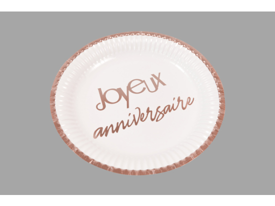 ASSIETTE PM CARTON IMPRESSION METALLISEE JOYEUX ANNIVERSAIRE 18cm - 300g (x 6) ROG