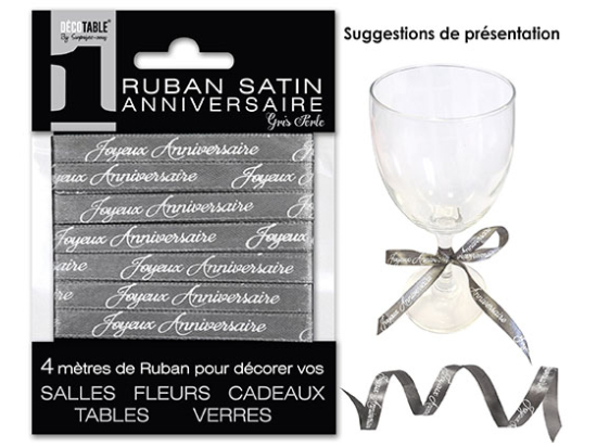 Ruban satin Joyeux Anniversaire 4 mètres