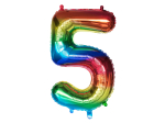 Ballon en aluminium '5' arc-en-ciel