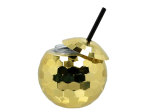 Pc. Gobelet boule disco avec paille or 650ml