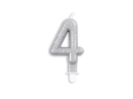 Number candle glitter silver nr. 4