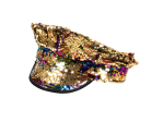 Pc. Casquette Capitaine Rainbow switch (paillettes réversibles arc-en-ciel/or)