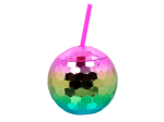 Pc. Gobelet boule disco avec paille arc-en-ciel 650ml Tropique