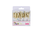 SET DE 13 BOUGIES LETTRES HAPPY BIRTHDAY+ PIC PLASTIQUE H8CM OR