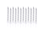 SET DE 12 BOUGIES METALLIQUE AVEC SUPPORT PLASTIQUE H6CM ARGENT