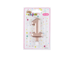 BOUGIE ANNIVERSAIRE CHIFFRE 1 AVEC SUPPORT PLASTIQUE H7,5CM ROSE GOLD