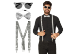 Set d'accessoires argent (lunettes party, noeud papillon et bretelles)