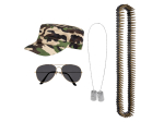 Set Soldat (casquette, lunettes party, collier et ceinture de balles)
