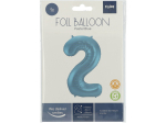 Ballon aluminium Chiffre 2 Bleu Pastel Mate Métallique - 86 cm