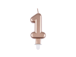 BOUGIE ANNIVERSAIRE CHIFFRE 1 AVEC SUPPORT PLASTIQUE H7,5CM ROSE GOLD