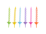 SET DE 24 BOUGIES ANNIVERSAIRE AVEC SUPPORTS PLASTIQUE H5,5CM MULTICOLORE