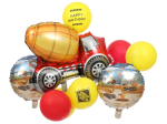 Kit ballons En chantier Multicolore ø 30 cm jaune avec impression x 2+ø 30 cm rouge x 3+ø 45 cm ballon alu x 2+82 x 68.5cm ballon alu x 1+Ruban satin 5 m+Paille x 1 Pochette de 10 pièces