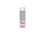 SET DE 12 BOUGIES METALLIQUE AVEC SUPPORT PLASTIQUE H6CM ARGENT