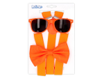 Set d'accessoires orange fluo (lunettes party, noeud papillon et bretelles)