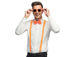 Set d'accessoires orange fluo (lunettes party, noeud papillon et bretelles)