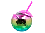 Pc. Gobelet boule disco avec paille arc-en-ciel 650ml Tropique