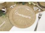 Assiette en carton "Communion" effet kraft impression blanc