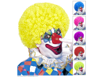 PERRUQUE CLOWN en sachet- 6 coul.: vert, jaune, pourpre, bleu, rose, rouge