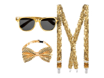 Set d'accessoires or (lunettes party, noeud papillon et bretelles)