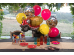 Kit ballons En chantier Multicolore ø 30 cm jaune avec impression x 2+ø 30 cm rouge x 3+ø 45 cm ballon alu x 2+82 x 68.5cm ballon alu x 1+Ruban satin 5 m+Paille x 1 Pochette de 10 pièces