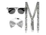 Set d'accessoires argent (lunettes party, noeud papillon et bretelles)