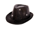 Chapeau Trilby Métallique Noir avec Lampes LED et Paillettes