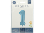 Ballon aluminium Chiffre 1 Bleu Pastel Mate Métallique - 86 cm