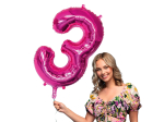 Ballon en aluminium '3' rose